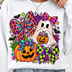 Spooky Ghost Neon Bows PNG Halloween leopard checkered bow shirt design, t-shirt mockup 5
