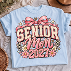 Senior Mom 2027 PNG coquette pink bow varsity shirt design, t-shirt mockup 4
