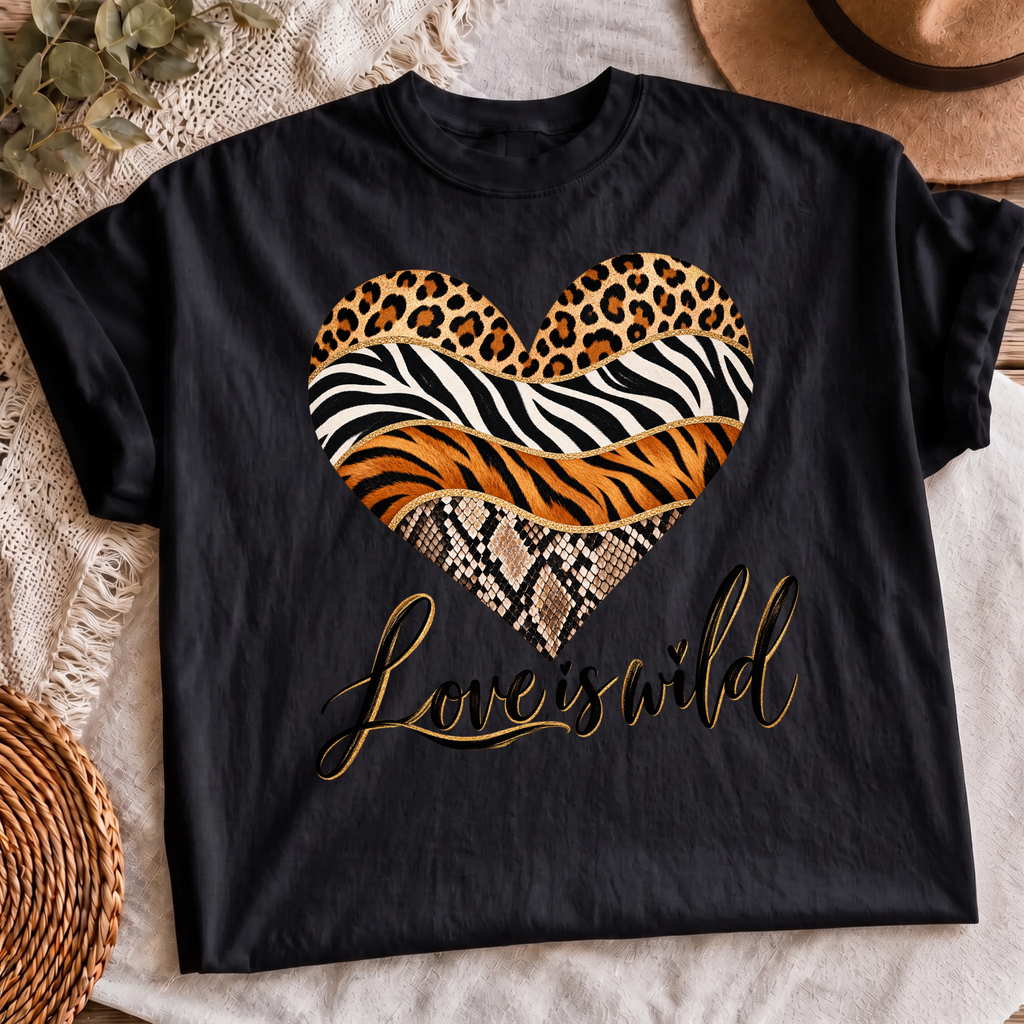 Love Is Wild PNG animal print heart shirt design, t-shirt mockup 3