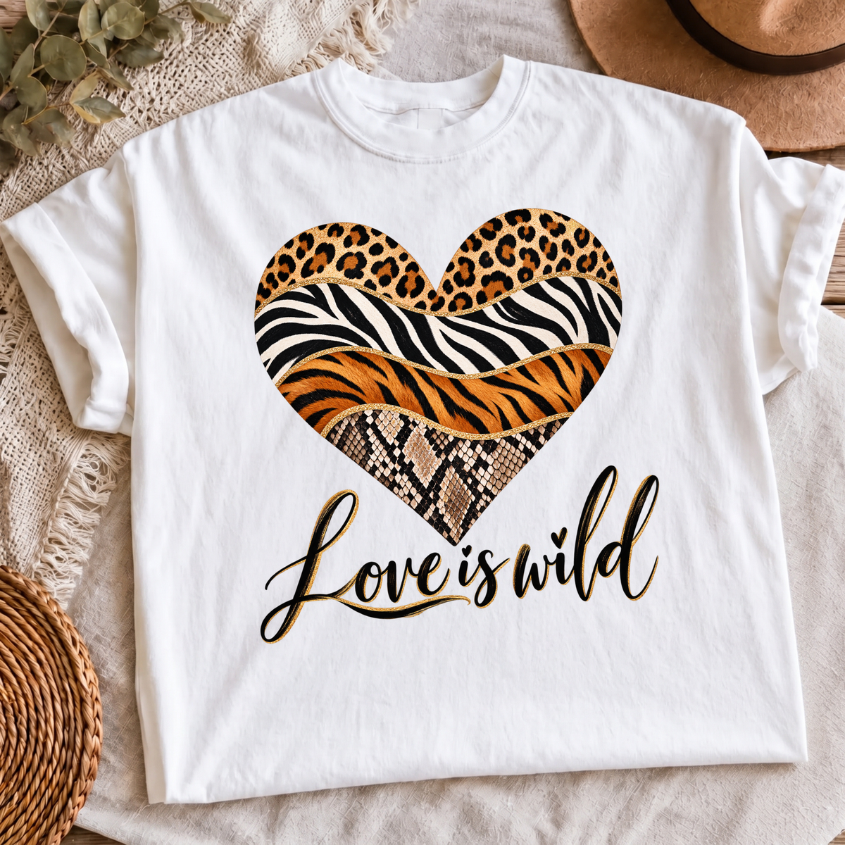 Love Is Wild PNG animal print heart shirt design, t-shirt mockup 4
