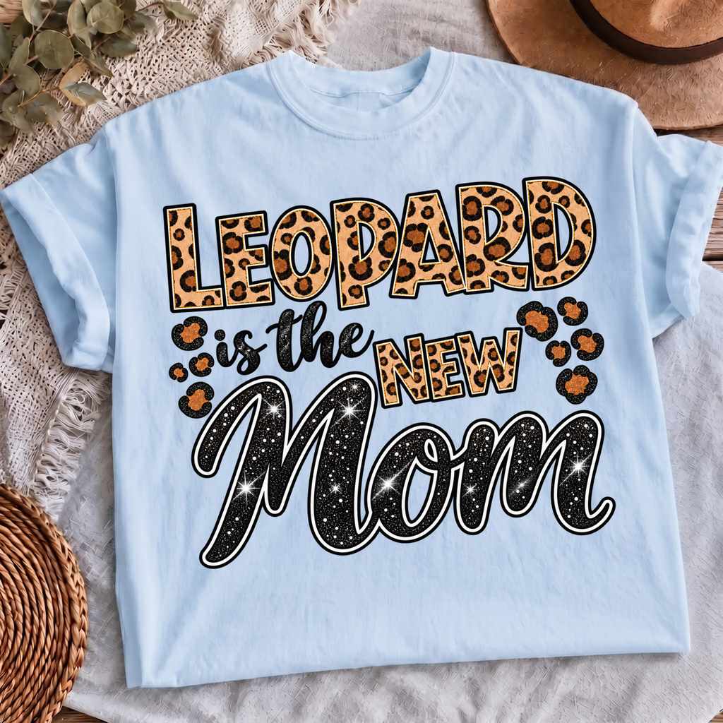 Leopard Is The New Mom PNG glitter leopard print mom shirt design, t-shirt mockup 2