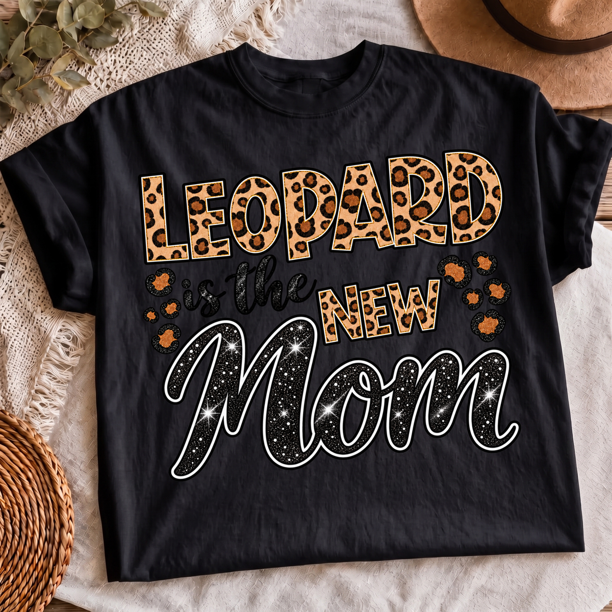 Leopard Is The New Mom PNG glitter leopard print mom shirt design, t-shirt mockup 6