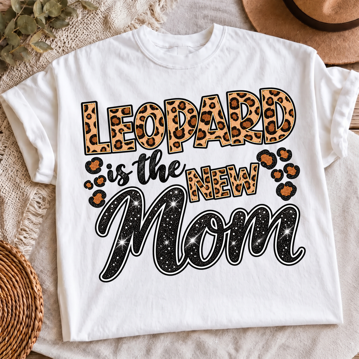 Leopard Is The New Mom PNG glitter leopard print mom shirt design, t-shirt mockup 3
