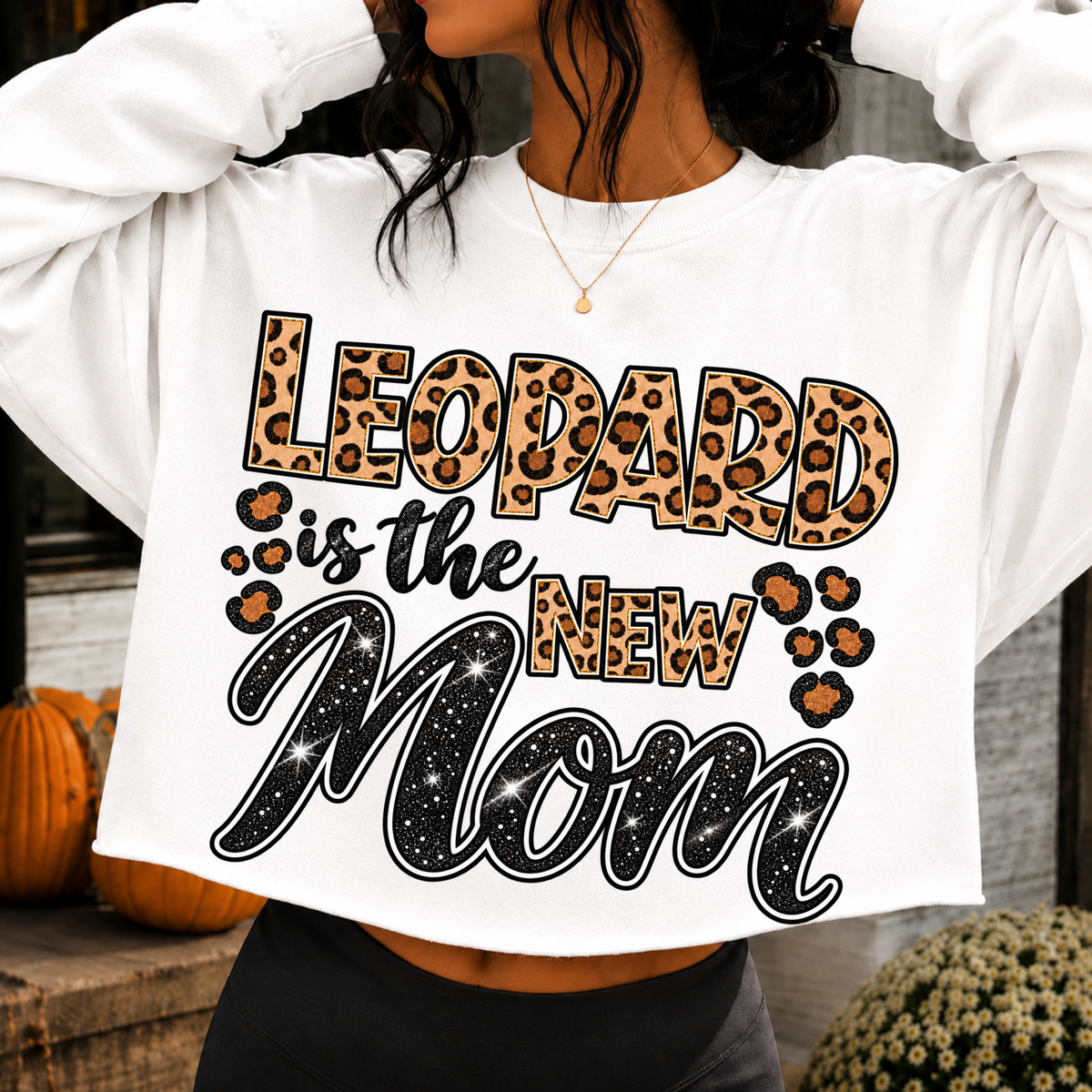 Leopard Is The New Mom PNG glitter leopard print mom shirt design, t-shirt mockup 4