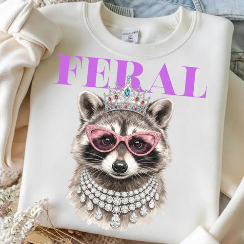 Feral raccoon PNG funny glam trash panda tiara shirt mockup