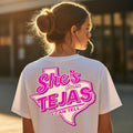 She's From Tejas I Can Tell PNG pink Y2K cowgirl Texas shirt mockup