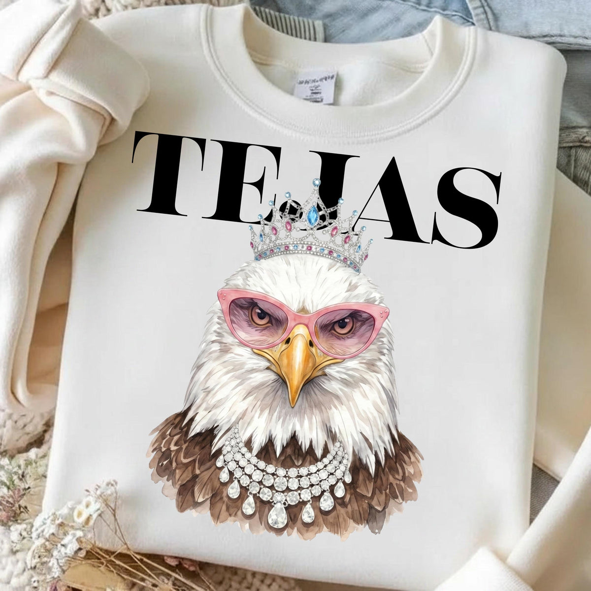 Texas Eagle PNG glam bald eagle tiara pink sunglasses shirt mockup