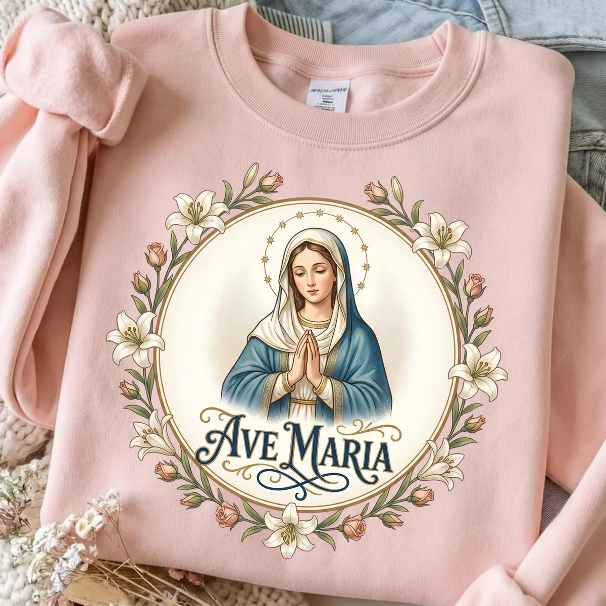 Virgin Mary floral wreath PNG, mockup 2