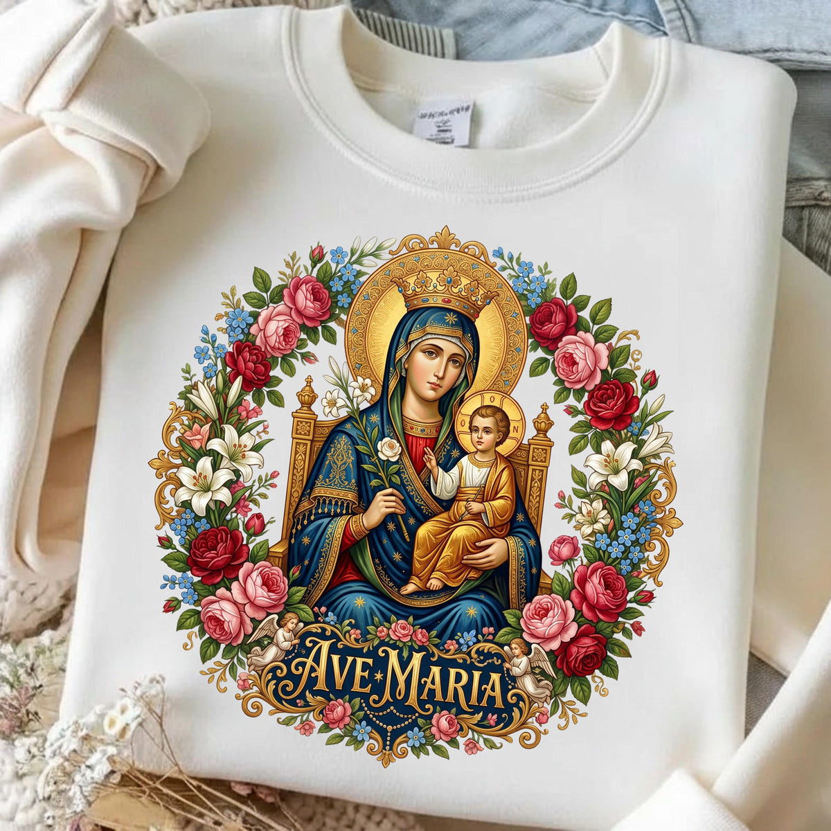 Ave Maria baby Jesus Catholic sublimation PNG, mockup 3