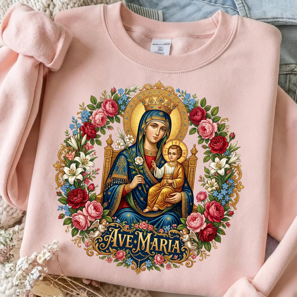 Madonna and Child PNG roses and lilies Catholic design, mockup 2