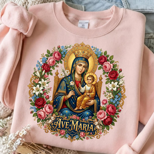 Madonna and Child PNG roses and lilies Catholic design, mockup 2