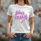 Retro purple Texas Tejas sublimation PNG on sweatshirt mockup