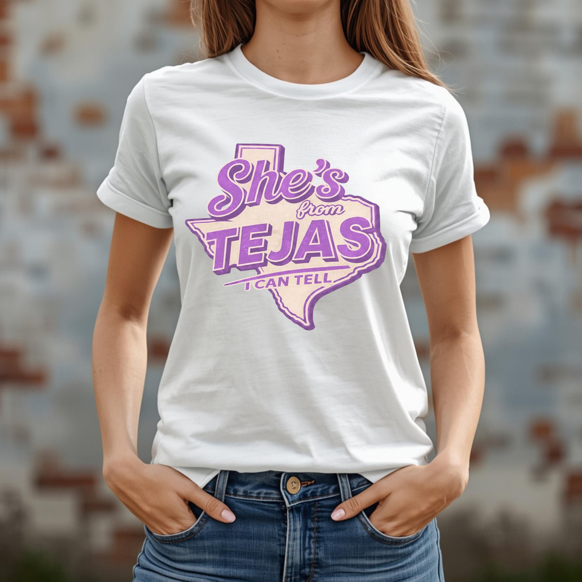 Retro purple Texas Tejas sublimation PNG on sweatshirt mockup