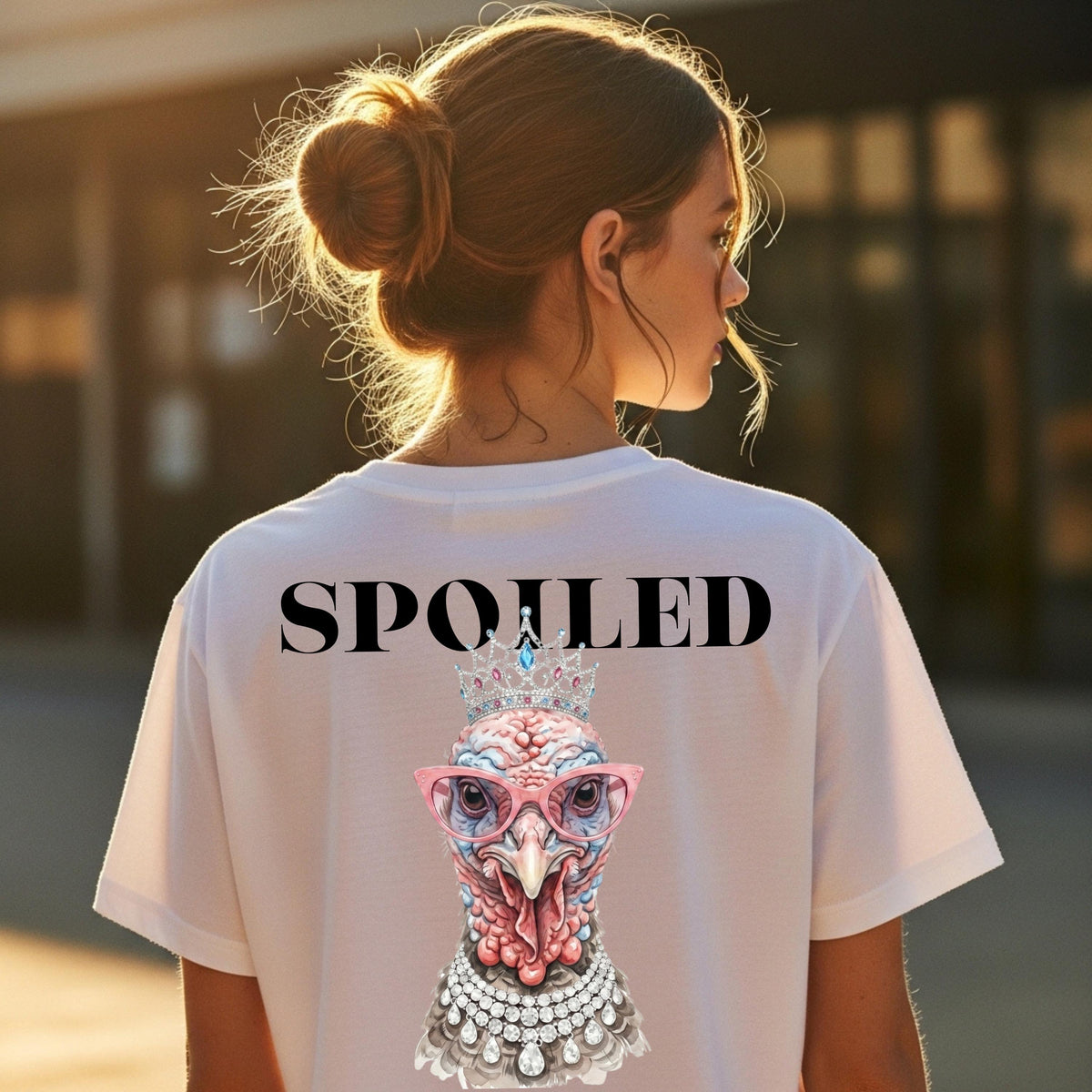 Sassy Turkey PNG spoiled turkey with tiara Thanksgiving design, mockup 2