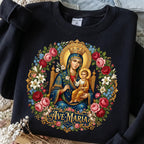 Ave Maria PNG Virgin Mary with baby Jesus floral design mockup