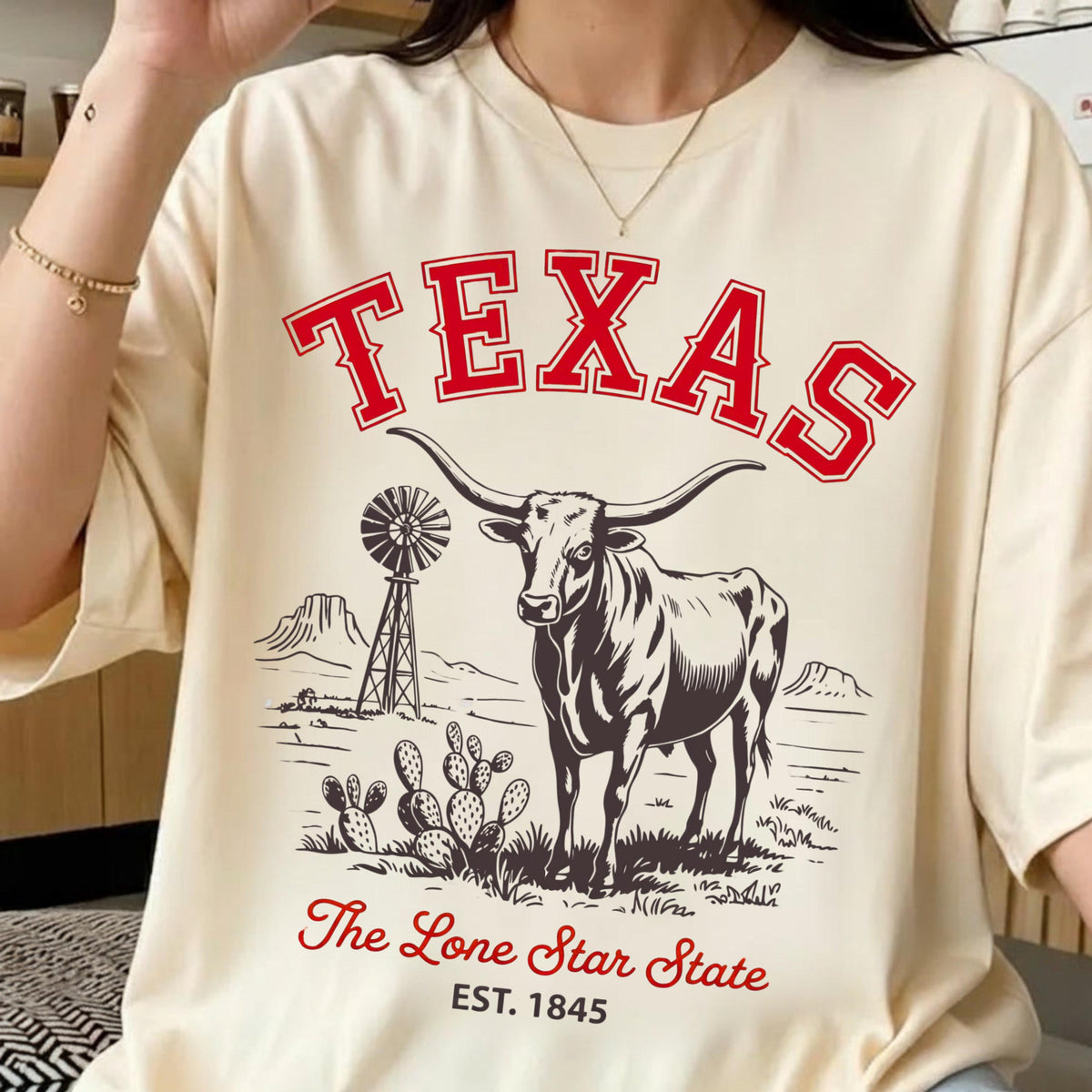 Texas Longhorn PNG vintage western windmill shirt mockup