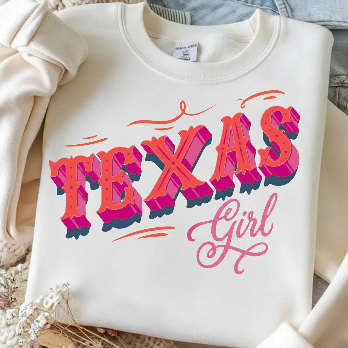 Texas Girl PNG retro western pink orange cowgirl shirt mockup