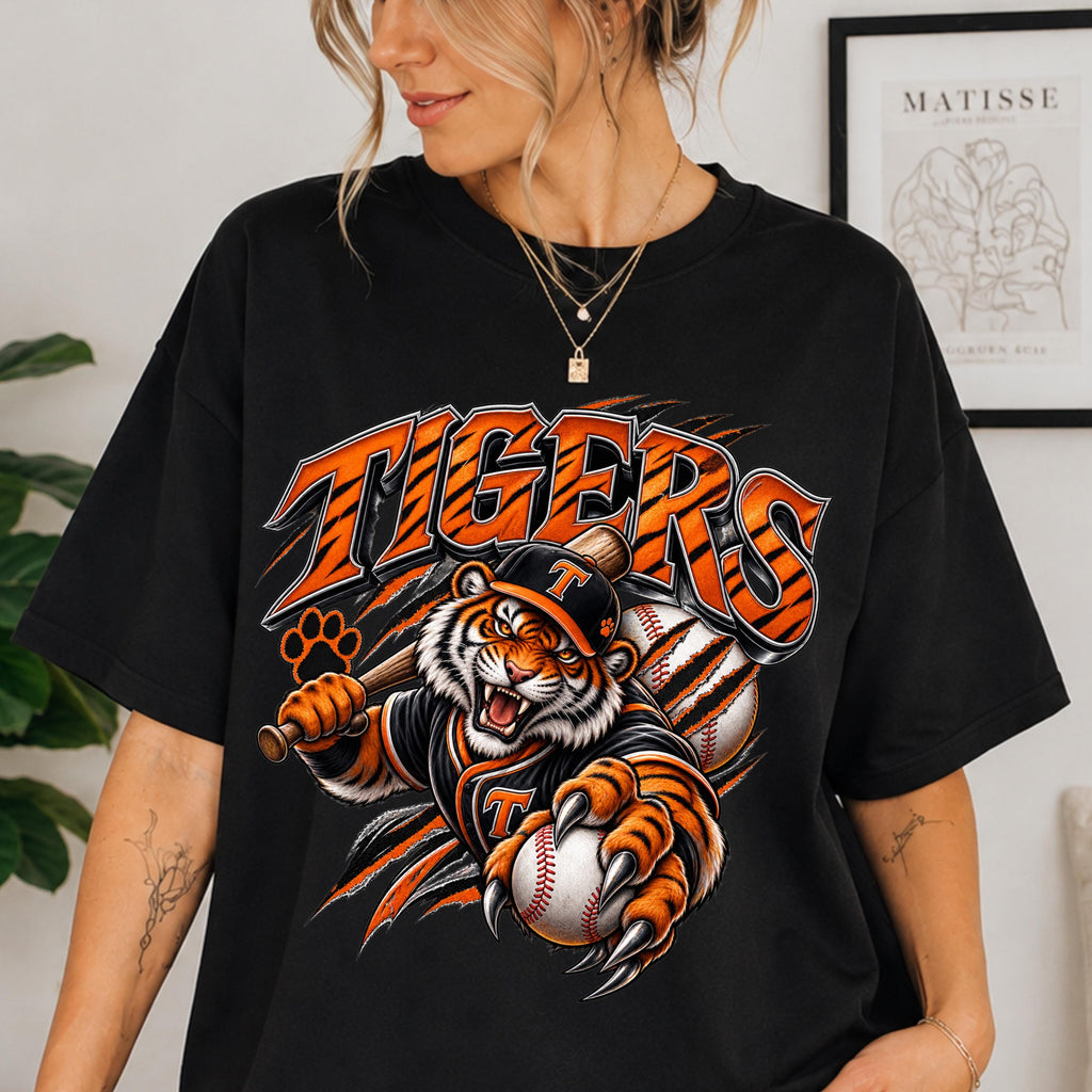 Tiger mascot baseball bat PNG, mockup 2