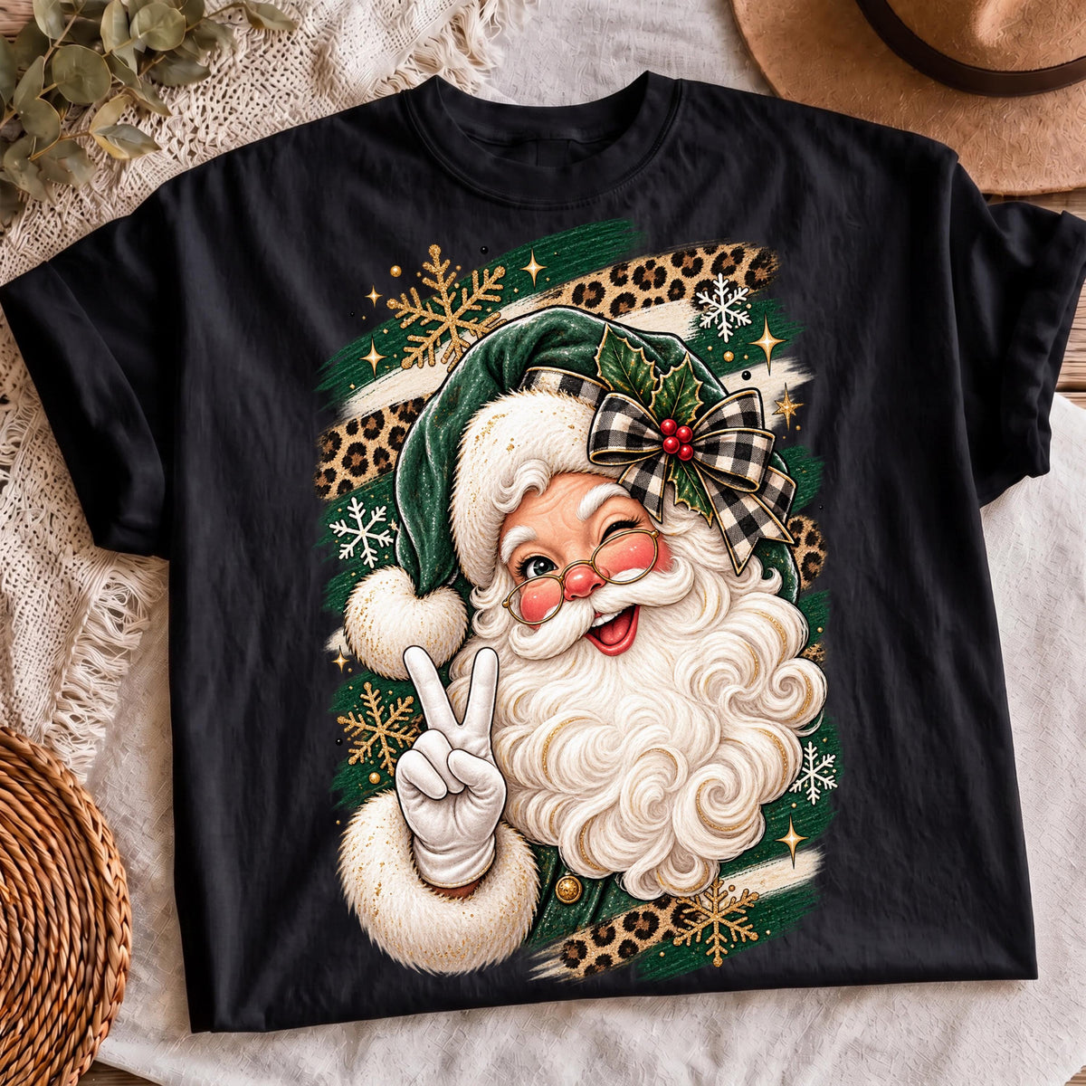 Green Santa Claus leopard PNG, mockup 2