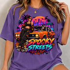Spooky Streets neon Halloween PNG skeleton car shirt mockup