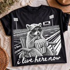 Raccoon football PNG I Live Here Now funny game day shirt mockup