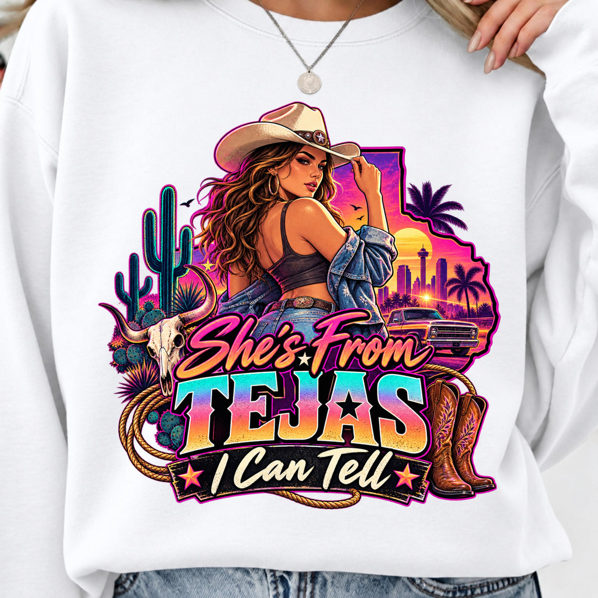 Neon Texas cowgirl PNG, mockup 2