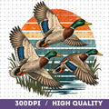Retro duck PNG flying mallards vintage sunset shirt mockup
