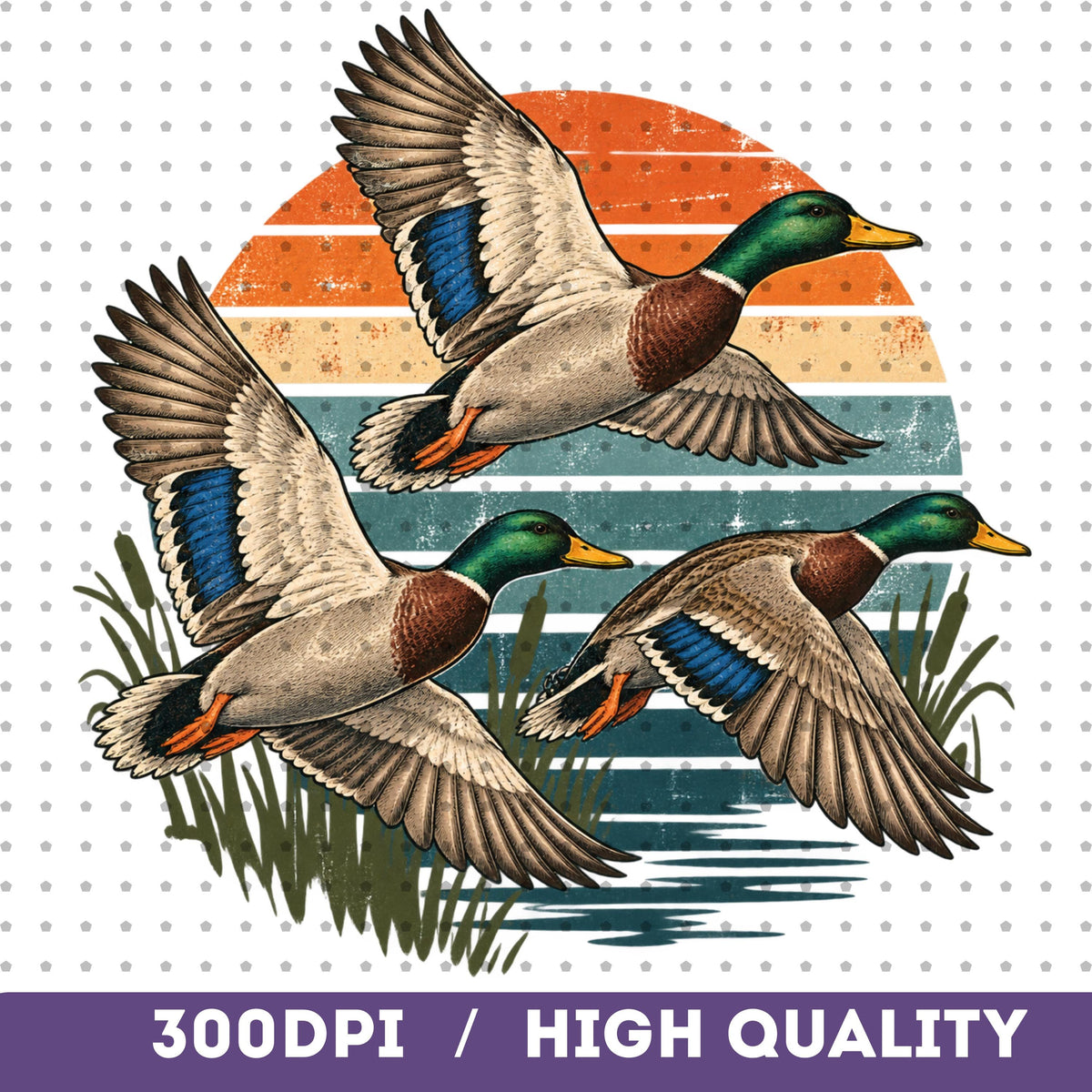 Retro duck PNG flying mallards vintage sunset shirt mockup