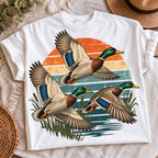 Flying mallard ducks sunset PNG, mockup 2