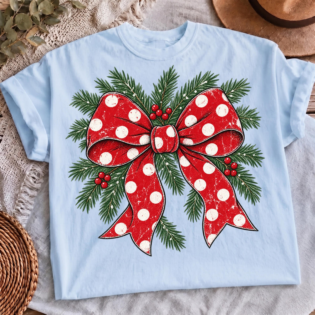 Vintage holiday bow sublimation, mockup 4