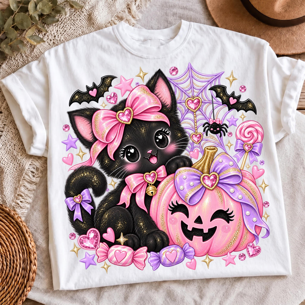 Black cat pink pumpkin PNG, mockup 2