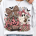 Pink Halloween ghost PNG vintage leopard pumpkin shirt mockup