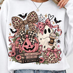 Pink Halloween ghost PNG vintage leopard pumpkin shirt mockup