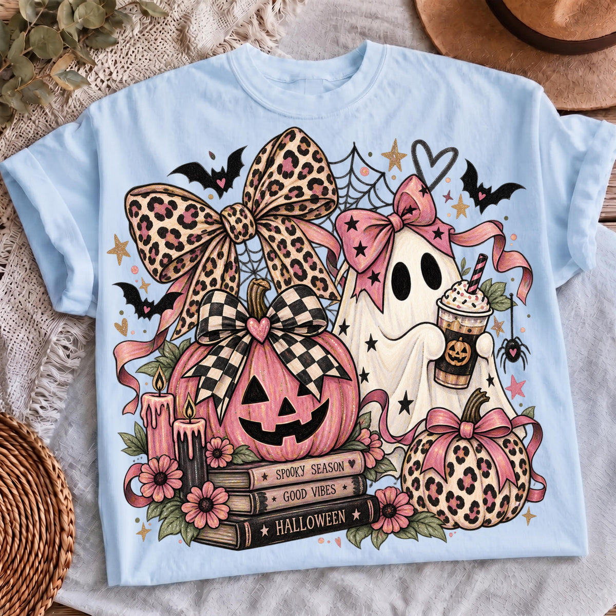 Leopard bow Halloween ghost shirt, mockup 4