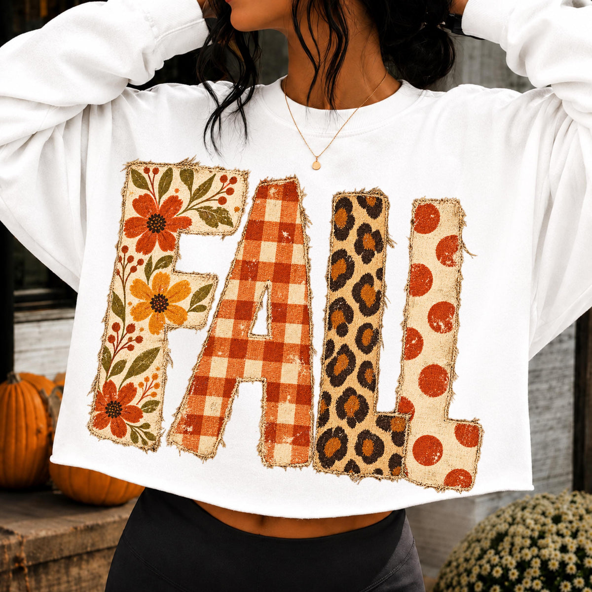 Patchwork Fall PNG floral leopard gingham autumn shirt mockup