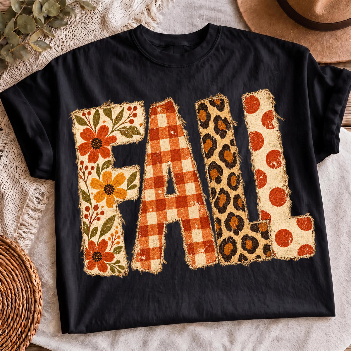 Rustic patchwork autumn shirt, mockup 4
