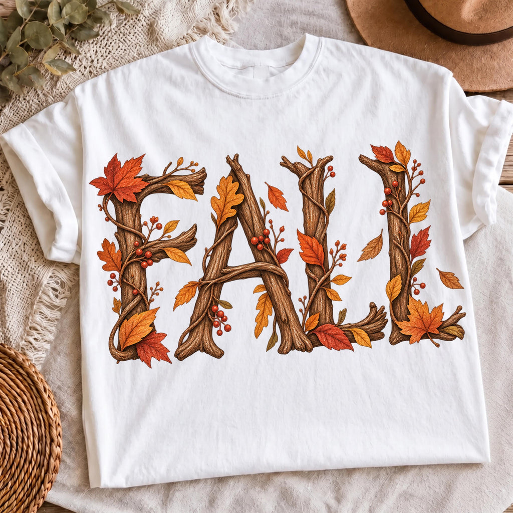 Fall leaves twig letters PNG, mockup 3