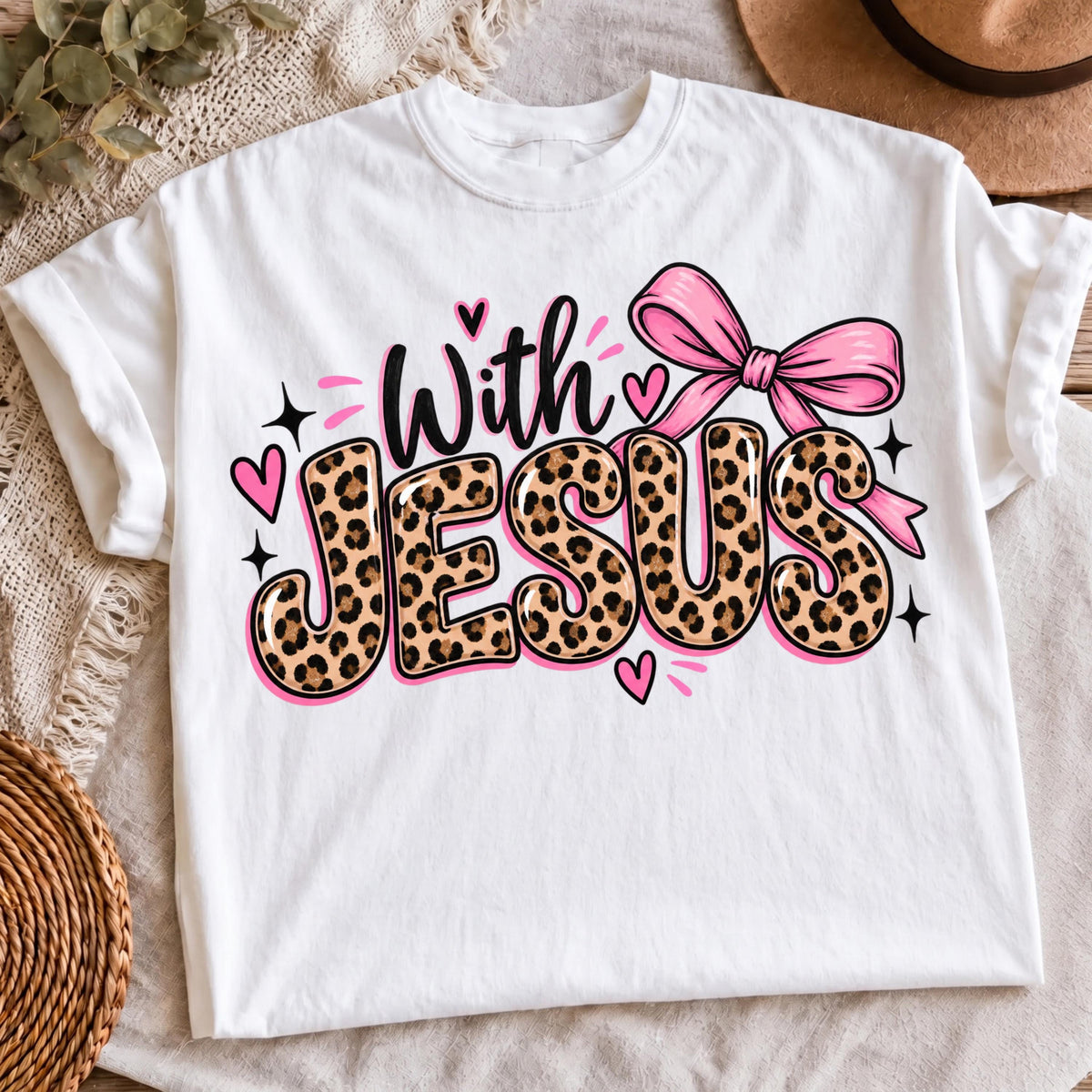 Girly Jesus pink bow design, mockup 3