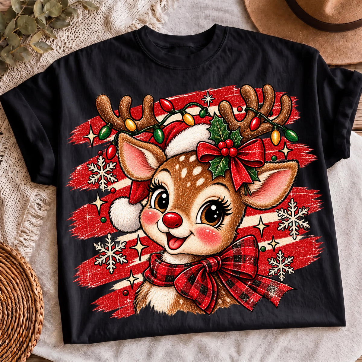 Christmas reindeer PNG cute vintage baby deer shirt mockup