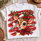Baby deer Santa hat plaid bow PNG, mockup 2