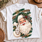 Vintage green Santa PNG retro leopard Christmas shirt mockup