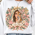 Catholic bow Ave Maria PNG on white shirt mockup