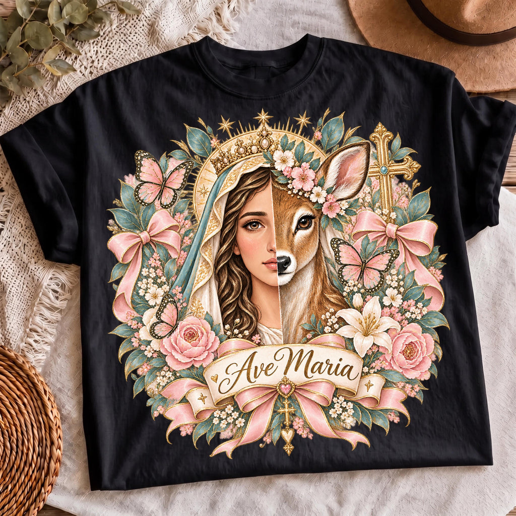 Deer Christian PNG on light blue shirt mockup