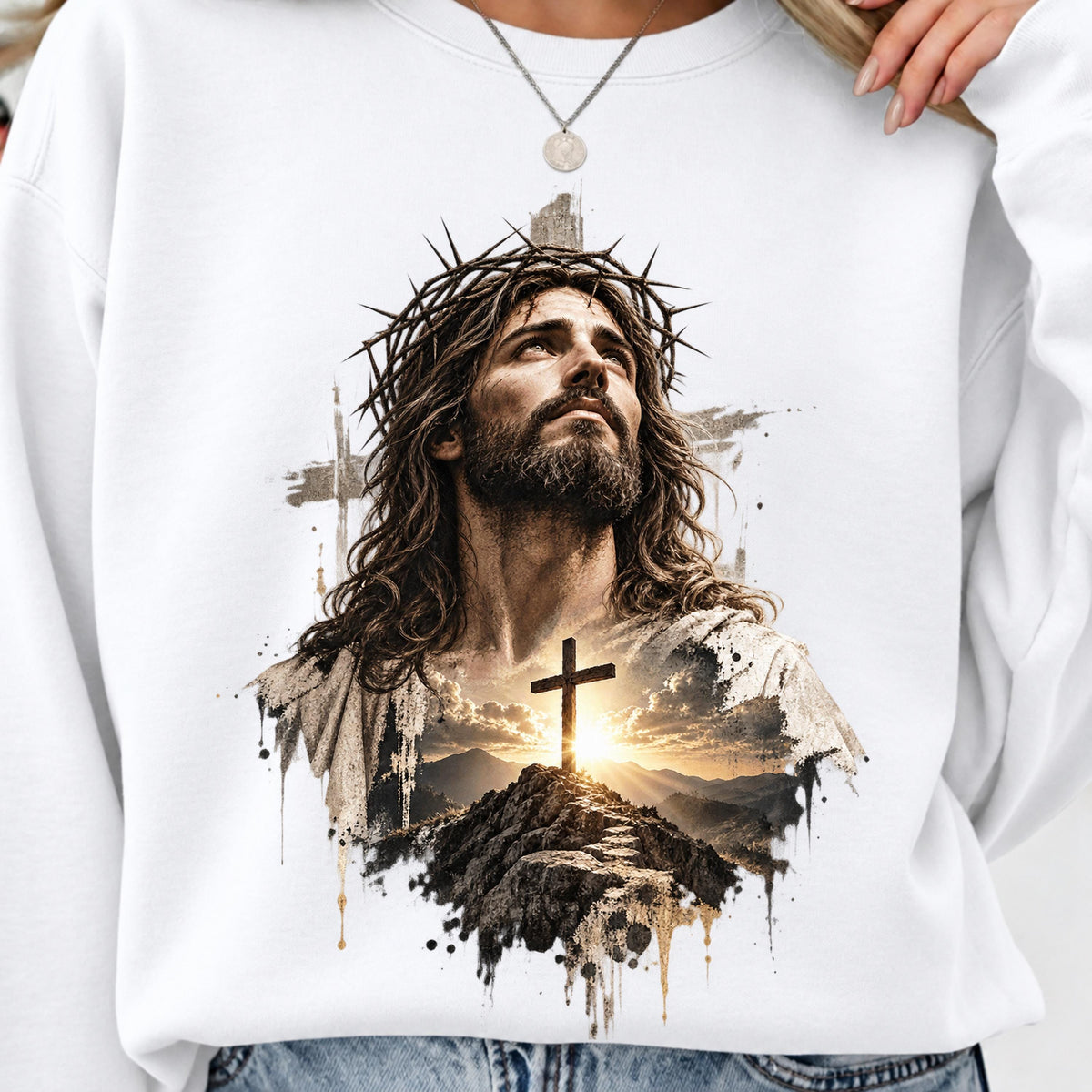 Christian Jesus PNG on sweatshirt mockup