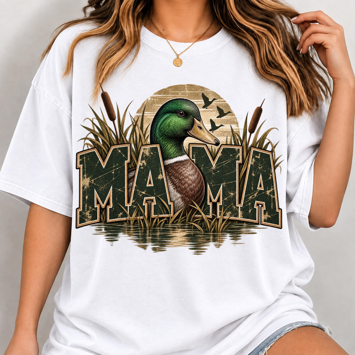 Hunting mom mallard duck PNG on sweatshirt mockup