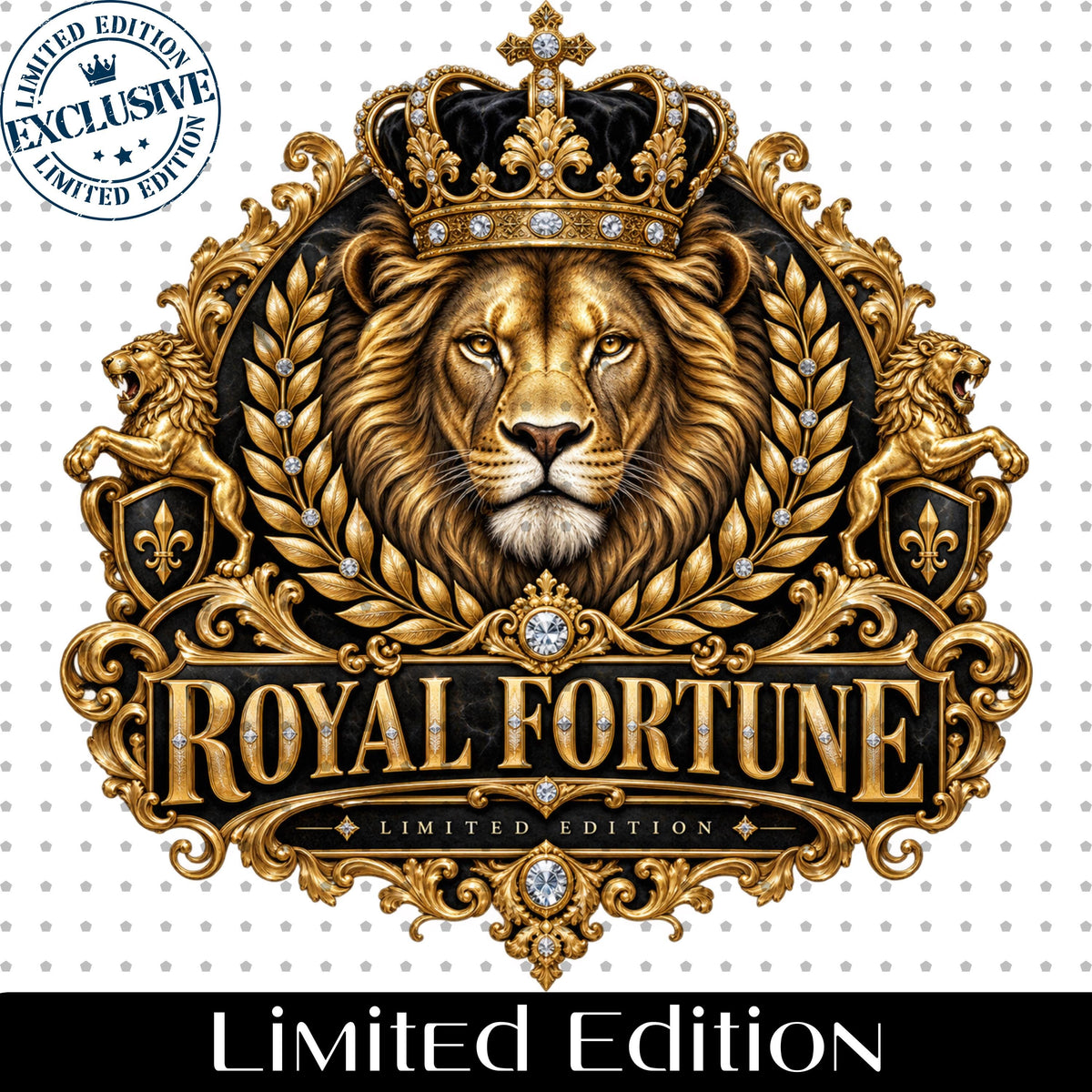 Gold lion crest PNG royal crowned lion shirt design mockup