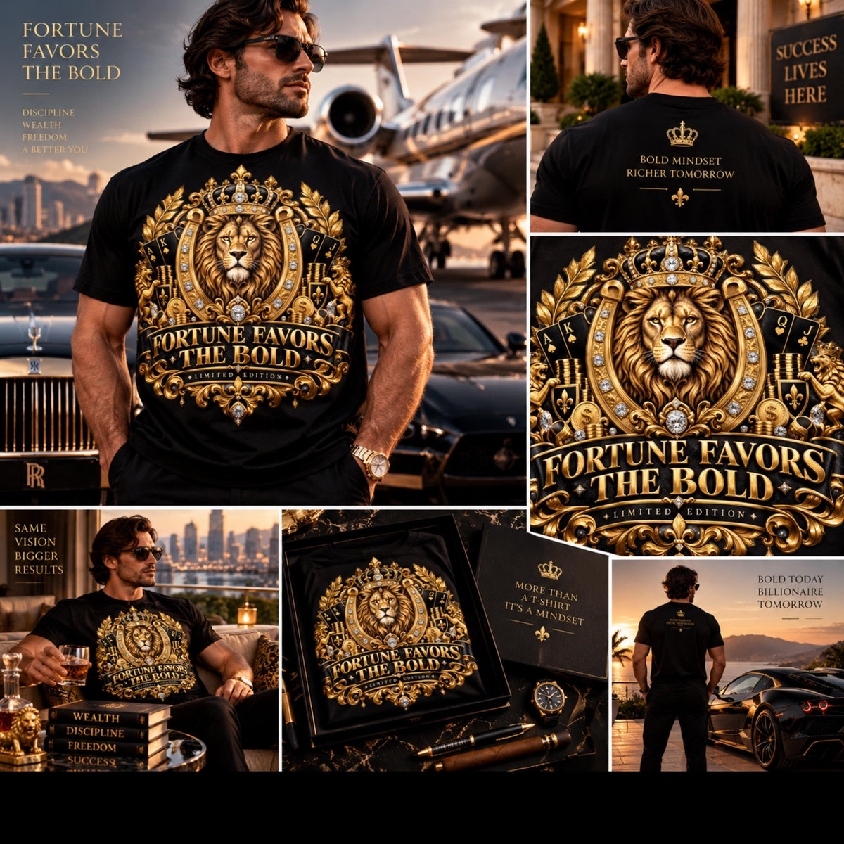 Crowned gold lion success mindset PNG, mockup 2