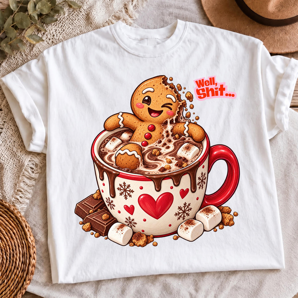 Funny holiday gingerbread PNG long sleeve shirt mockup