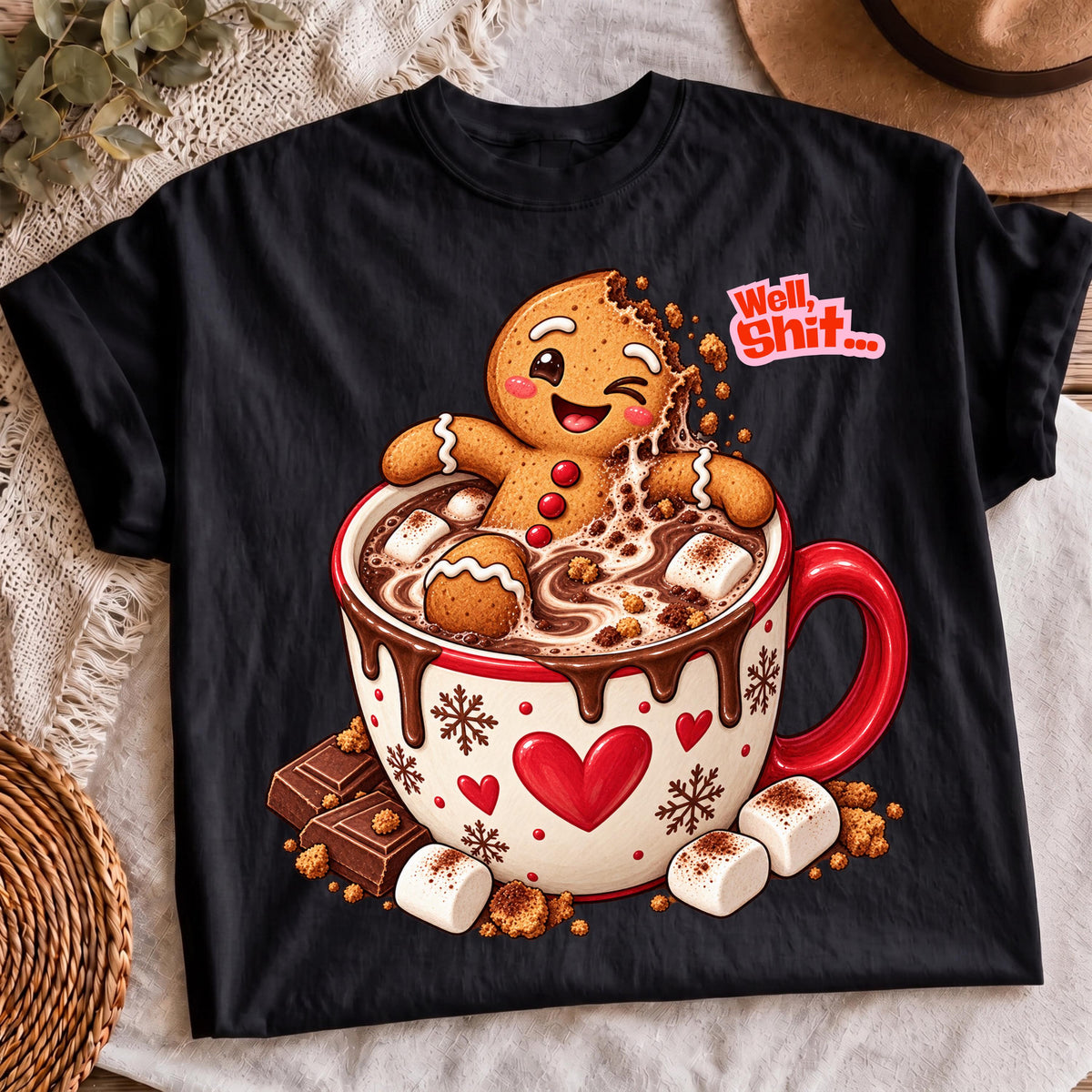 Gingerbread hot cocoa Christmas PNG digital download mockup
