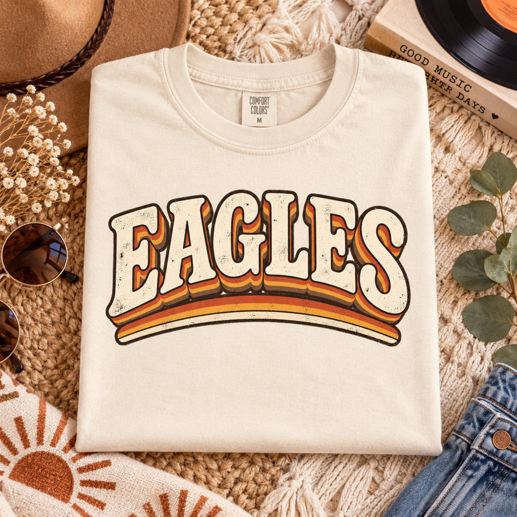 Retro Eagles PNG vintage stripe shirt design mockup